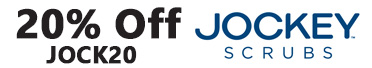 20% Jockey Scrubs through 3/13