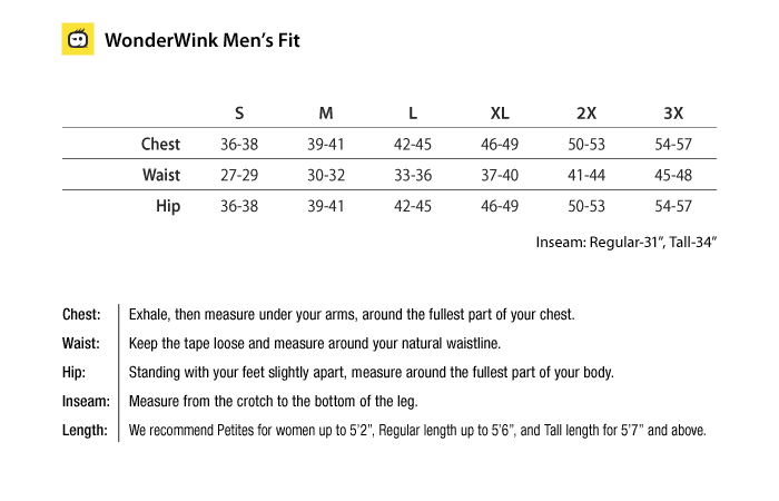 WonderWink Scrubs Men's Size Chart